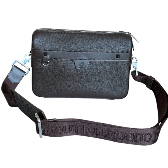 Christian Louboutin 3225098 Ruisbuddy Zipped Leather Crossbody Bag Cosme Brown - Picture 2 of 15